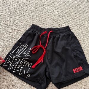 Kill Crew Black and Red Athletic Shorts with Graphic Design